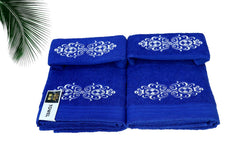 Comfigifts 100% Cotton 2 Bath & 2 Hand Towels 1400 Gsm | Soft, Absorbent, Lightweight Towels With Computerized Embroidery (Royal Blue D2)