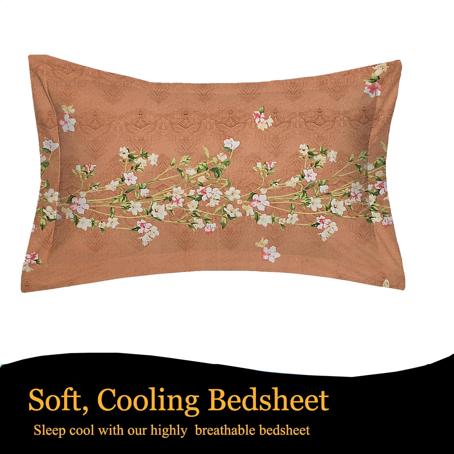 180 TC Print Cotton 1 Single Bedsheet With 1 Pillow Cover - 60 X 90 Inches, Brown & White | Soft & Breathable Fabric, Skin-Friendly Bed Sheet For All Seasons