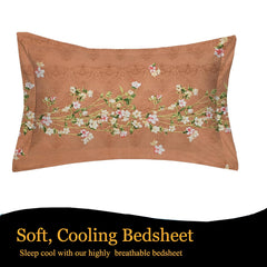 180 TC Print Cotton 1 Single Bedsheet With 1 Pillow Cover - 60 X 90 Inches, Brown & White | Soft & Breathable Fabric, Skin-Friendly Bed Sheet For All Seasons