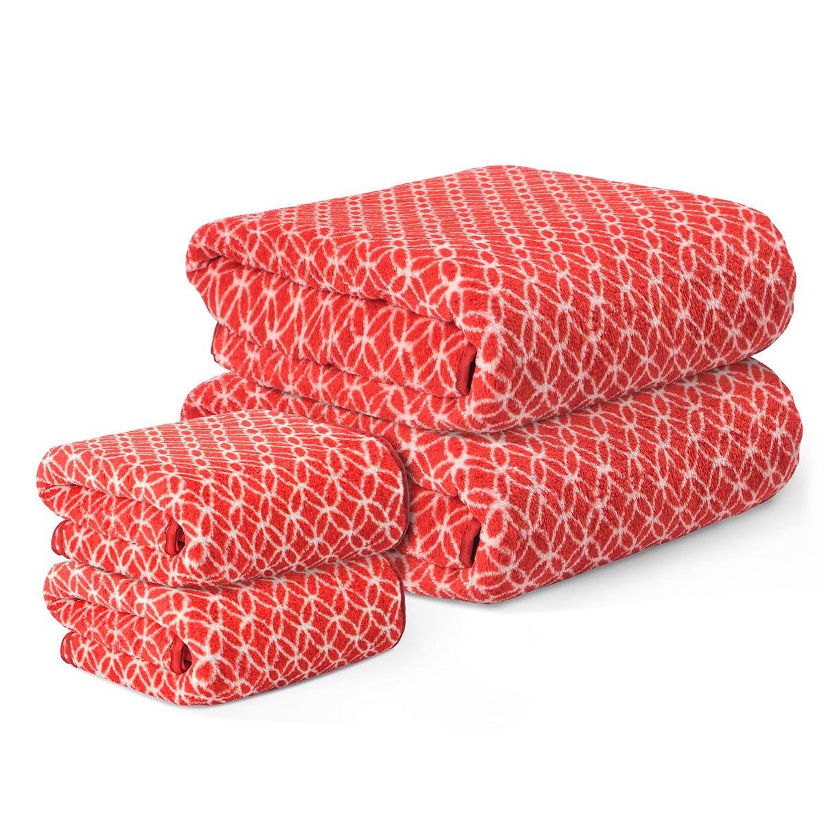 Heart Home Microfiber Bath & Face Towels 1500 Gsm | Quick Absorbent Hand Towels For Wash Basin Bathroom & Kitchen Circle (Red) - Pack Of 4