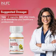 Inlife Evening Primrose Oil Capsules 500mg 10% Gamma Lionlenic Acid, Supplement For Hair & Skin | 60 Liquid Filled Capsules 100gm 0.2lbs
