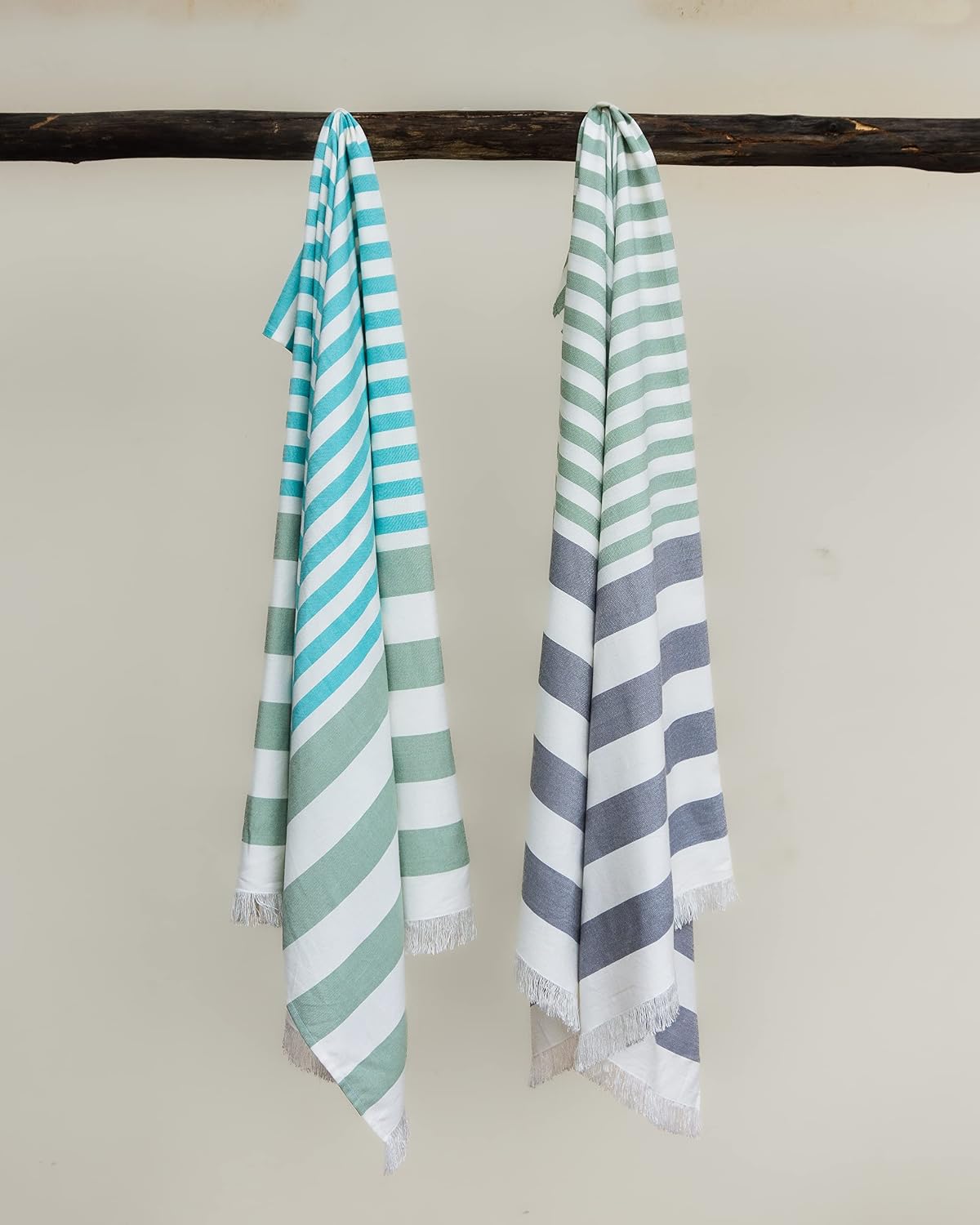 Mush 100% Bamboo Extra Large Bath Towels 700 Gsm | Ultra Soft, Absorbent, Quick Dry Bath Towel For Men & Women (Turquoise-Light Green & Grey-Light Green)- Pack Of 2