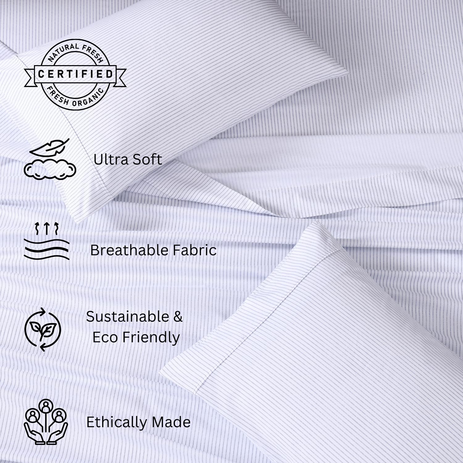 1 Elastic Fitted Bedsheet For Super King Size & 2 Pillow Cover - 72 X 78 Inches, White | Durable & Fade Resistant | Pure Comfort Of Organic Cotton
