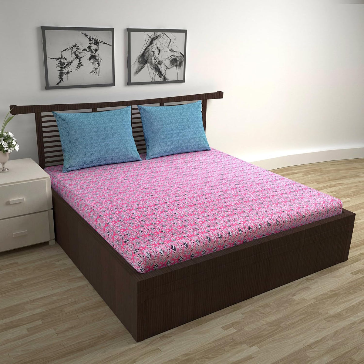 Cotton Double Bedsheet With 2 Pillow Covers - 87 X 100 Inches, Pink | Smooth & Comfortable For Daily Use - All Weather Coziness & Bedroom Style