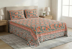 Hand Printed Cotton Bedsheet For King Size With 2 Pillow Covers | 90 X 108 Inches, Mustard | Ultra-Soft & Skin-Safe | Breathable Summer Comfort