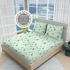 Cotton Bedsheet For King Size With Pillow Cover Set - 108x108 Inches, Green | Breathable & Light Weight, All Season Comfort-Ideal For Daily Use & Gifting Bedsheet