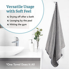 Heart Home Microfiber Bath & Face Towels 1500 Gsm | Quick Absorbent Hand Towels For Wash Basin Bathroom & Kitchen Zig Zag (Grey) - Pack Of 4
