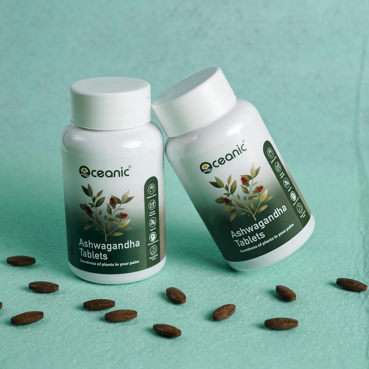Oceanic Ashwagandha 250mg Tablet Helps Release Stress Boost Energy, Strength, Stamina Rejuvenates Mind & Body, General Wellness | 60 Veg Tablets 100gm 0.2lbs
