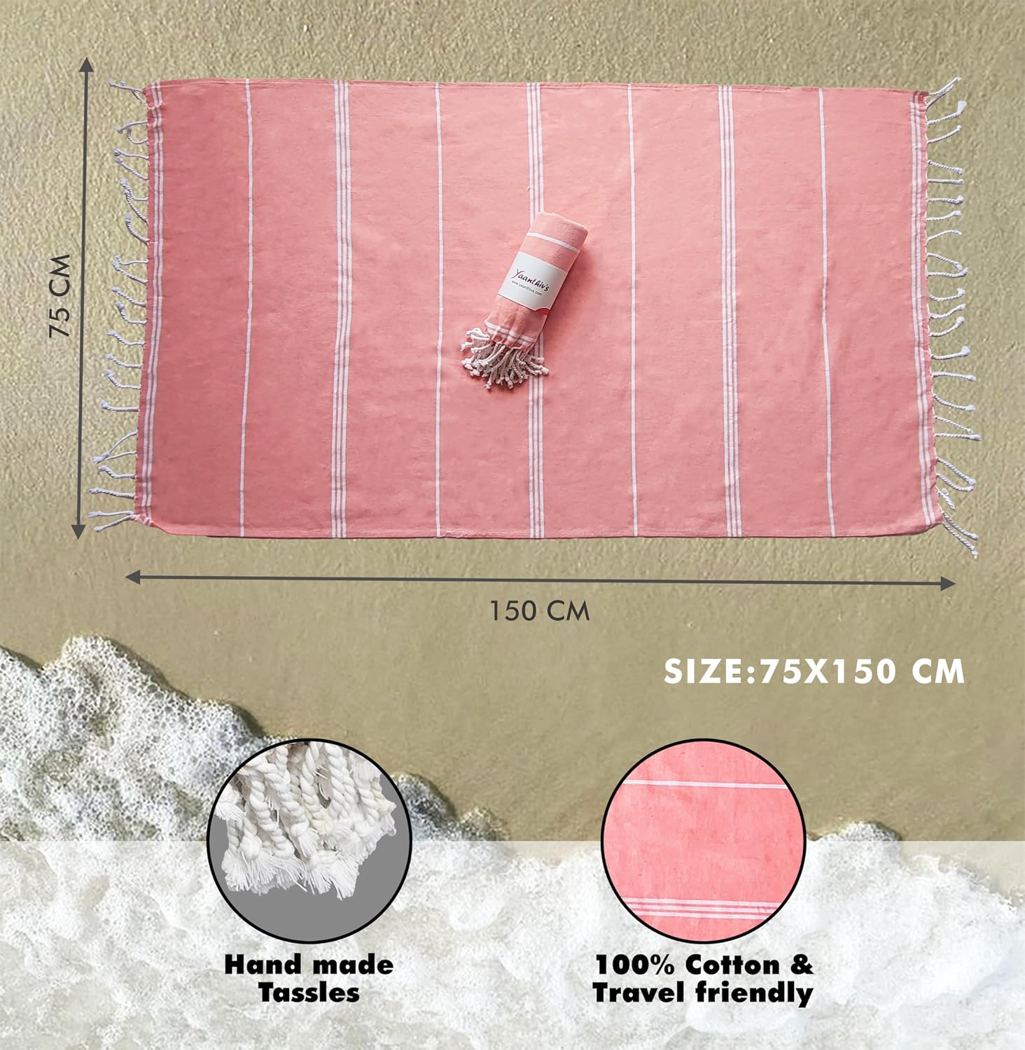 Yaanthiv'S Premium Turkish Cotton Bath Towels 300 Gsm | Eco Luxury Range Of Towels Washable & Quick Dry, Light Weight Bath Towels (Pack Of 3) - Marmalade Pink