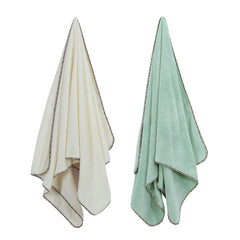 Spread Spain Microfiber Bath Towel 1200 Gsm | Extra Soft Plush & High Absorbent Bath Towel For Men & Women - Ivory & Olive (Pack Of 2)