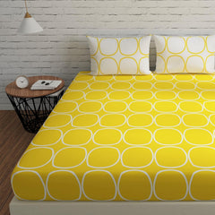 King Size Bedsheet For Double Bed With 2 Pillow Cover - 72 X 78 Inches, Yellow & White | Perfect For Lifestyles & Everyday Use | 144 Thread Count