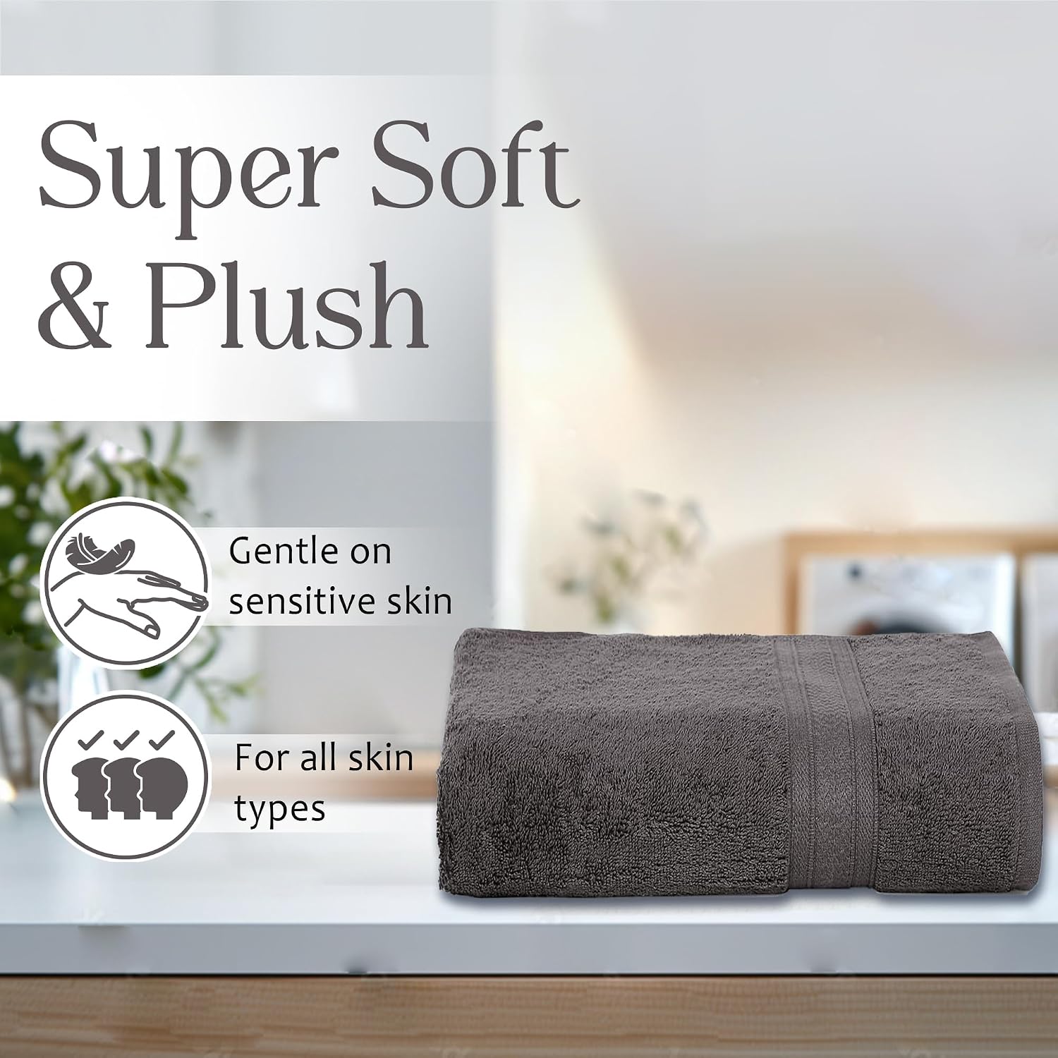 Ambra Linens 500 Gsm Highly Absorbent Towel, 100% Cotton, Soft & Plush, All Seasons Use, Large, Everyday Use, Durable (Solid Grey)
