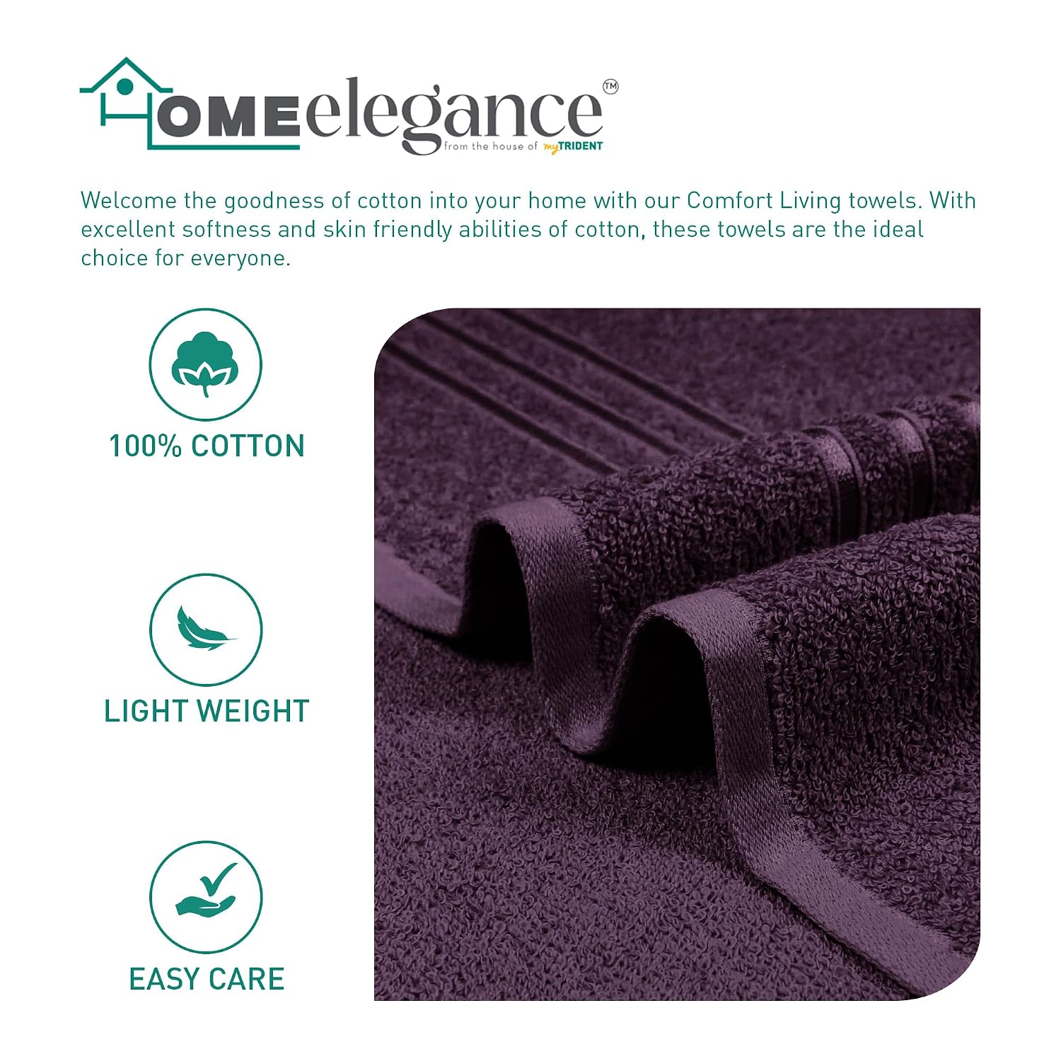 Home Elegance 100% Cotton Comfort Living Bath Towel 400 Gsm (Black Currant)- Pack Of 1