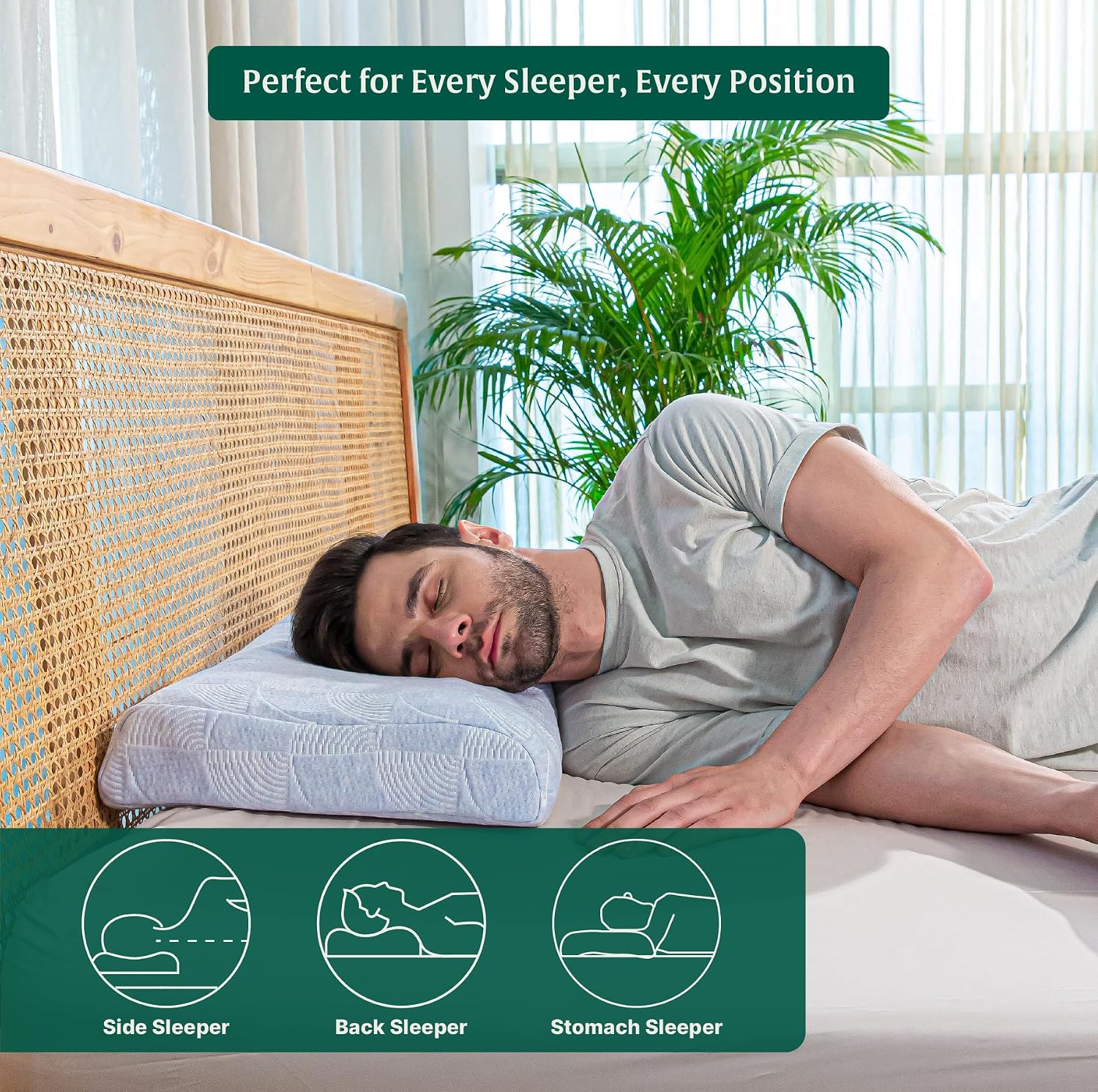 Cervical Pillow For Neck & Shoulder Pain Relief, Sky-Blue, Standard Size - 4 Inch | Cooling Gel Memory Foam Pillow | Orthopedic Pillow For Sleeping With Bamboo Cover - Pack Of 1