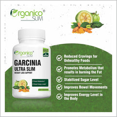 Organico Slim Garcinia Ultra Slim With Green Tea, Green Coffee Bean, Coleus Forskohlii, Black Pepper With Chromium Picolinate, Caffeine For Metabolism & Weight Loss | 60 Capsules 100gm 0.2lbs