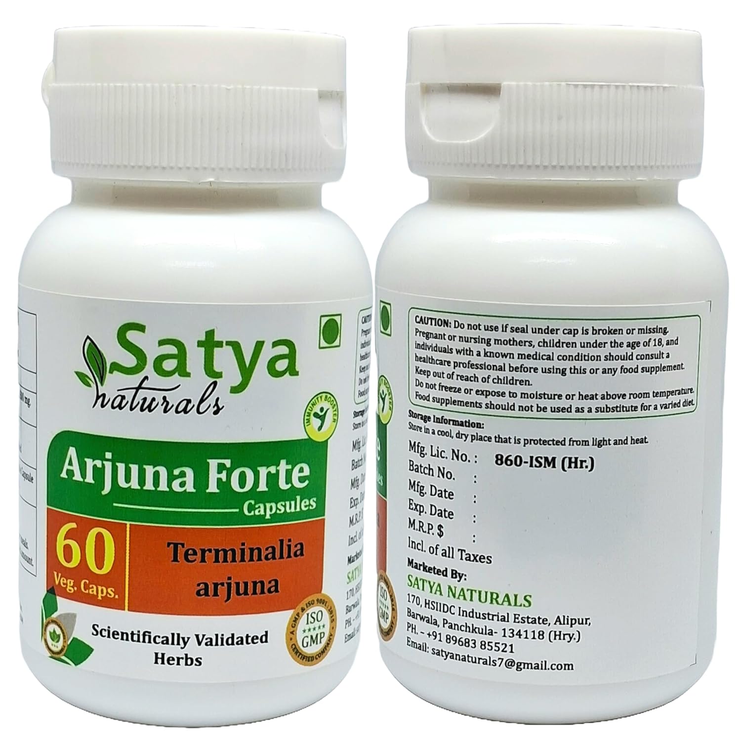Satya Naturals Terminalia Arjuna Extract Capsules Highest Potency, 100% Herbal Product | 60 Veg Capsules 100gm 0.2lbs Each Pack Of 4