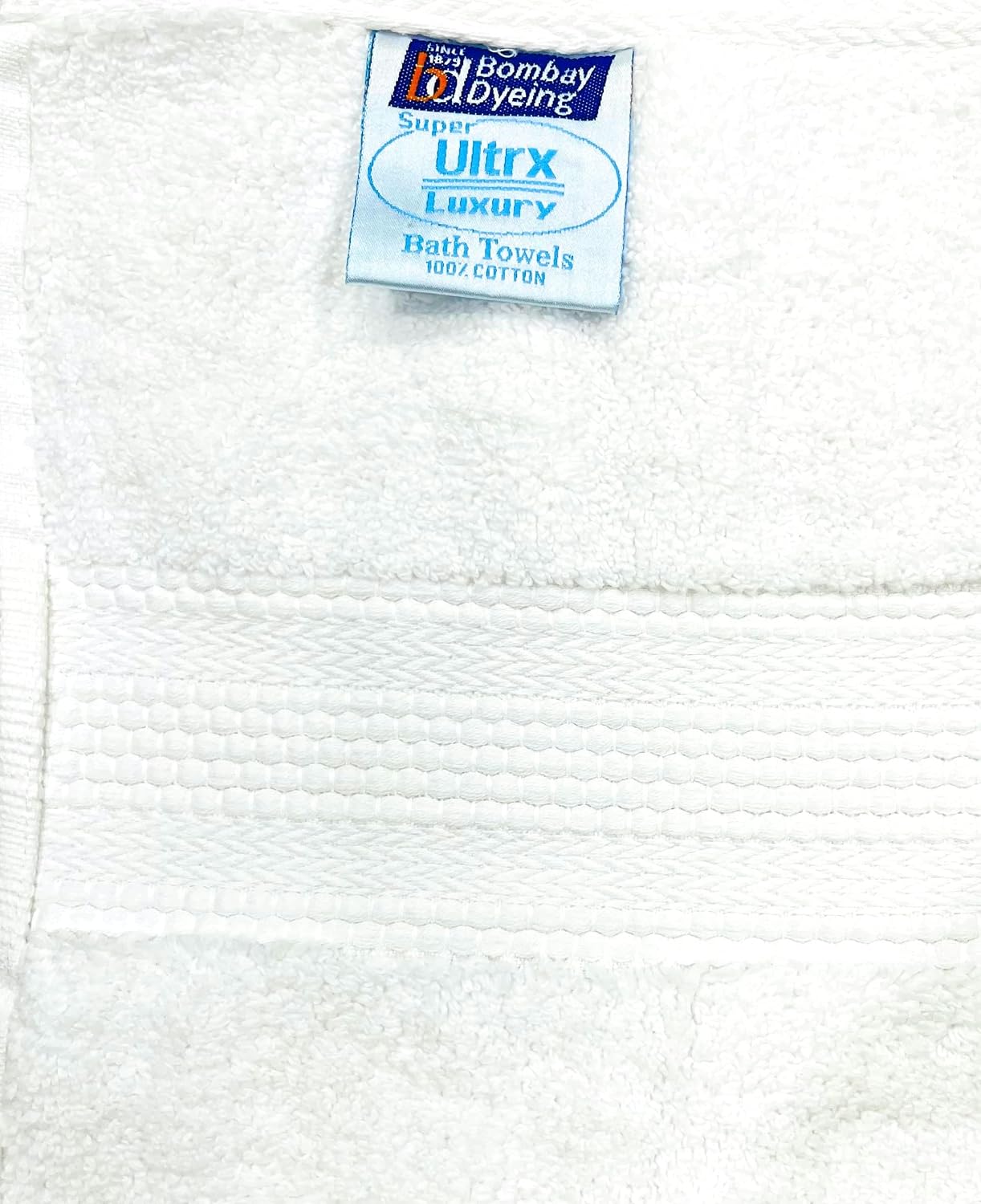 Bombay Dyeing Ultrx 100% Cotton Large Size Premium Bath Towel 650 Gsm - White