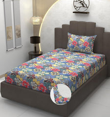 Elastic Fitted 1 Single Bedsheet With 1 Pillow Cover | 36 X 78 Inches, Multicolor - Breathable & Durable, Soft Touch & Perfect For All Seasons
