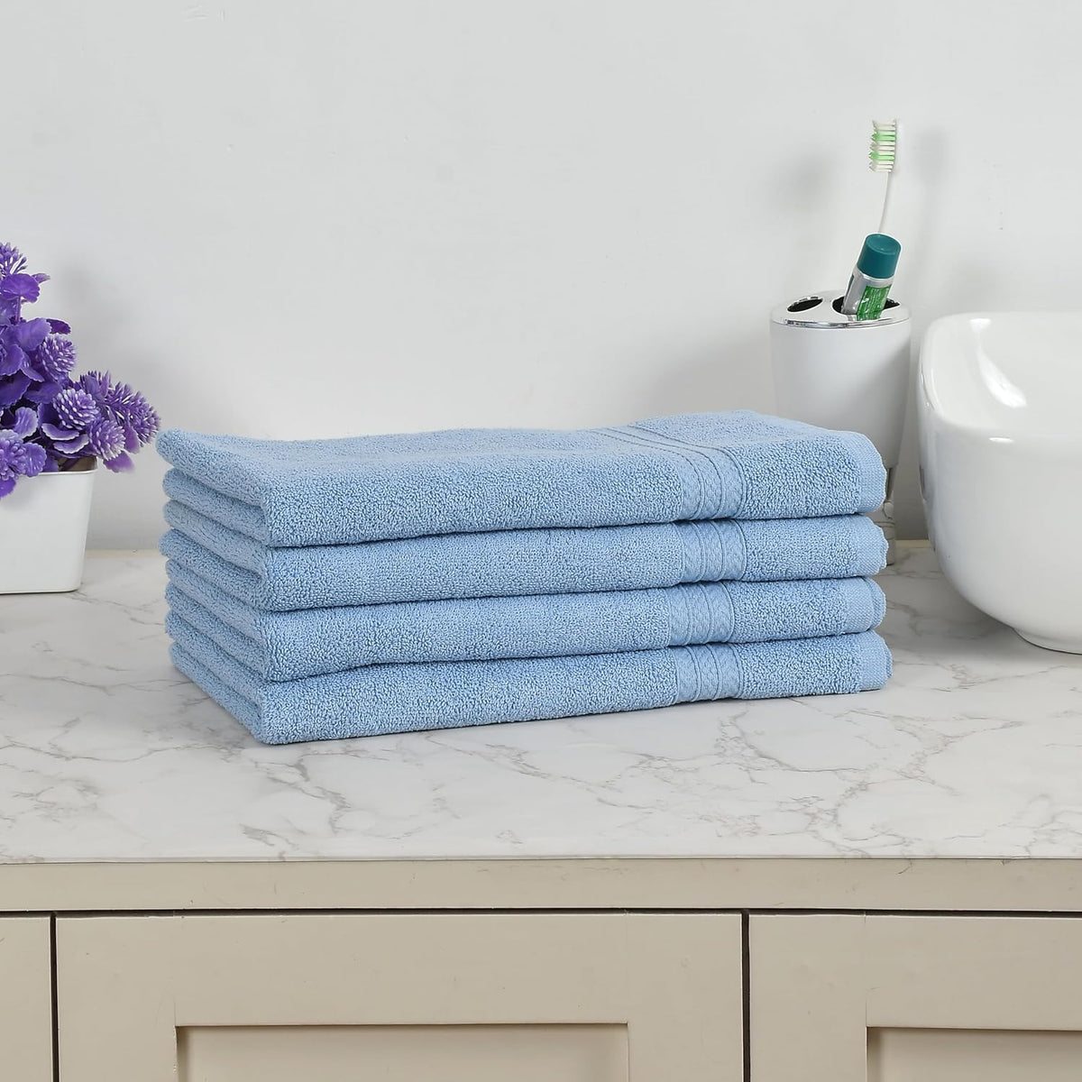 Fresh From Loom Luxury Fur Collection Hand Towel 500 Gsm Napkins Cotton High Absorbency Double Stitched Size (Aqua) - Set Of 4