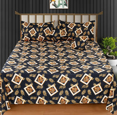 Bedding Set With 1 Pc Bedsheet, 2 Pc Cushion With Zip, 2 Pc Pillow Covers | 90 X 100 Inches, Black & Beige - Soft, Breathable, & Lightweight For All-Season Comfort