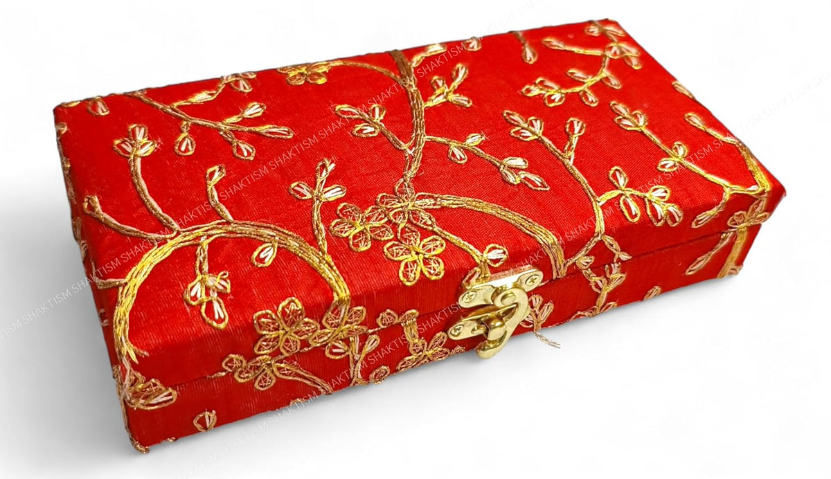 Decorative & Attractive Box Cash Box, Shagun Box, Jewellery Box, Money Box Envelop Wedding, Gift Box, Bangel Box With Embroidery Design Pack Of 1, Colour - Red