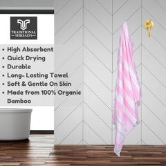 Traditional Thread'S 100% Bamboo Large Size Bath Towels 350 Gsm | Ultra Soft, Absorbent, Light Weight & Quick Dry Towel, Travel, Gym, Beach (Baby Pink Stripes)