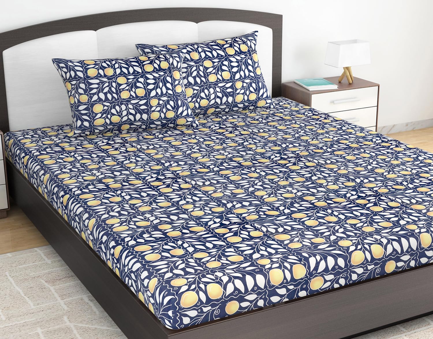 King Size Double Bedsheet With 2 Pillow Covers - 87 X 108 Inches, Navy & Orange | Soft & Durable For Everyday Use - All Season Comfort