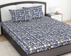 King Size Double Bedsheet With 2 Pillow Covers - 87 X 108 Inches, Navy & Orange | Soft & Durable For Everyday Use - All Season Comfort