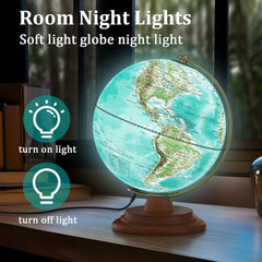 Illuminated Globe Of The World With Wooden Stand, 8'' World Globe For Kids & Adults, Geography Learning Built - Led Night Light, Home, Office, Classroom Decor, Pack Of 1