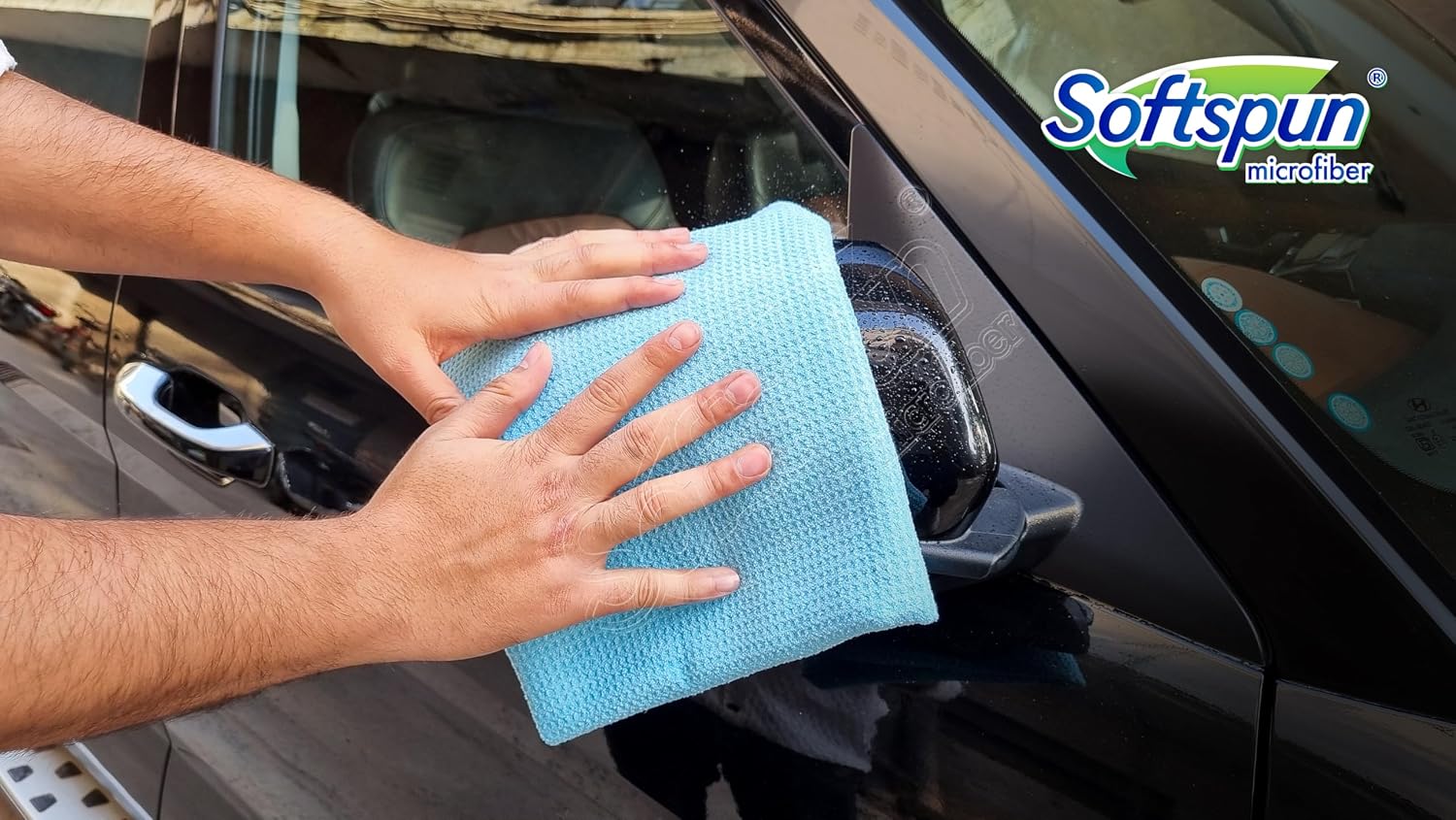 Softspun Microfiber Waffle Weave Cloths Towel 150 Gsm | Multipurpose Highly Absorbent Lintstreak Free Wash Cloth (1 Piece) -Sky Blue
