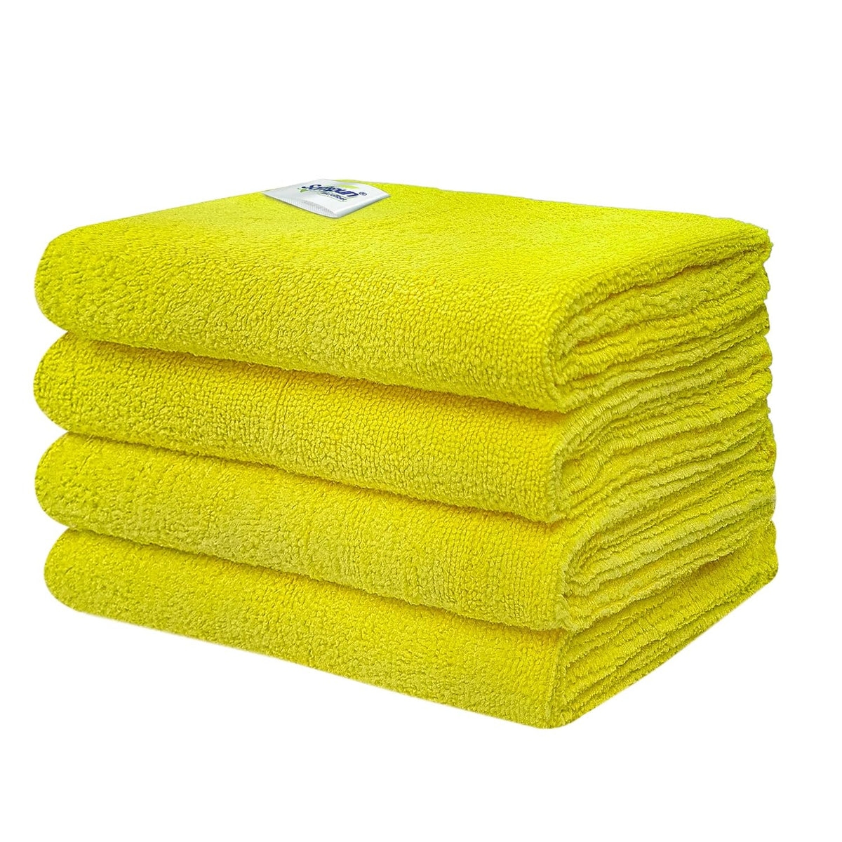 Softspun Microfiber Cloth Towel 350 Gsm | Multi-Purpose Super Soft Absorbent Cleaning Towels For Home, Kitchen, Car, Cleans - 4 Peice (Yellow)