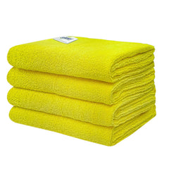 Softspun Microfiber Cloth Towel 350 Gsm | Multi-Purpose Super Soft Absorbent Cleaning Towels For Home, Kitchen, Car, Cleans - 4 Peice (Yellow)
