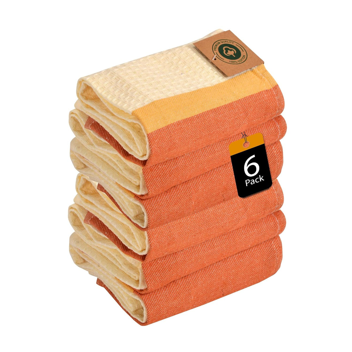 Suntails Cosmic Turkish Cotton Hand Towel 175 Gsm | Quick-Dry, Lightweight Towel With Striped Design & Fringe (Greek Orange)- Pack Of 6