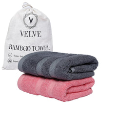 Velve 100% Bamboo Face Towel 600 Gsm | 2x Softer & Absorbent Than Cotton Towels | Skin Friendly With Non-Toxic Colors (Grey & Pink)- Pack Of 2
