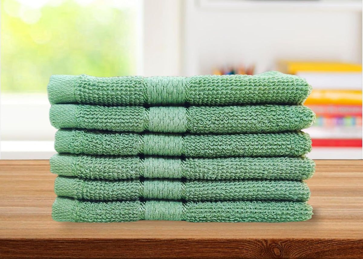 Caslino Small Cotton Face Towels 600 Gsm | Soft & Absorbent Towel For Women & Men - Olive Green (Pack Of 6)