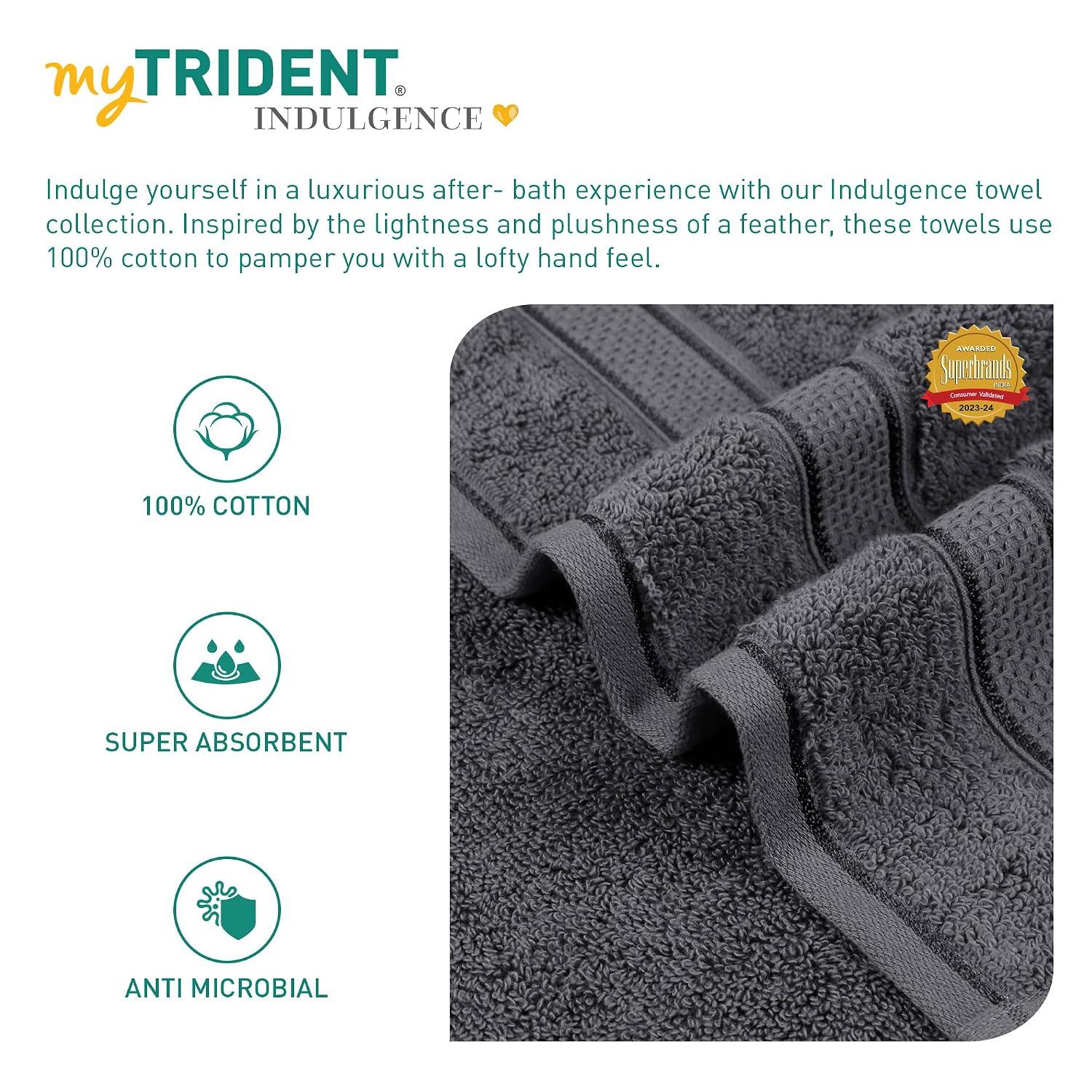 Mytrident Indulgence Collection Hand Towel 400 Gsm | 100% Cotton For Men & Women Hand Towel - Anchor Grey (Pack Of 2)