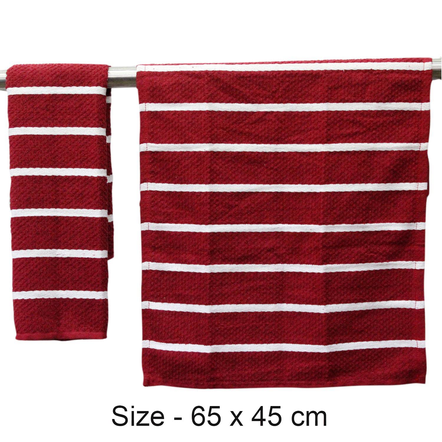 Lushomes Multipurpose Cotton Kitchen Towel Napkins 1800 Gsm | Checked & Stripe Design, Machine Washable - Hand Towel - Set Of 12 (Red)