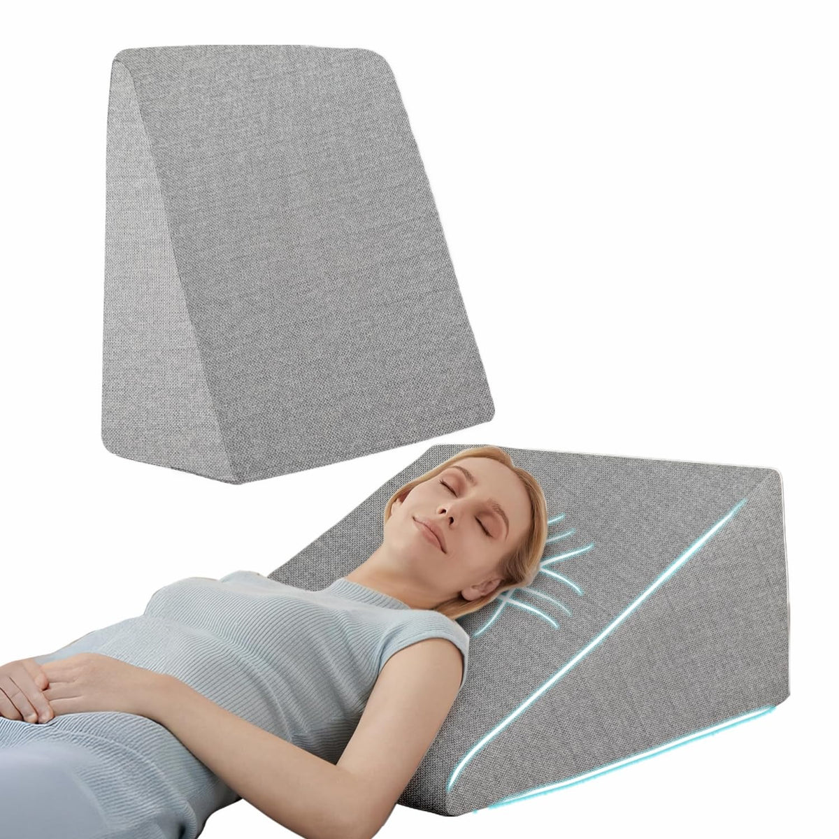 Wedge Cushion, Orthopedic Wedge Pillow For Bed, Neck Pain, Acid Reflux, Grey - 20 X 19.5 X 10 Inch | For Snoring, Gerd, Leg Elevation & Pregnancy | High-Resilience Memory Foam Pillow