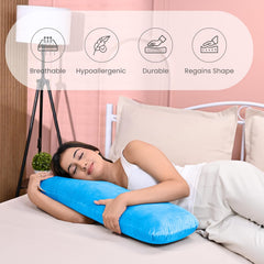 Memory Foam Half Body Pillow, For Sleeping & Hugging, Pregnancy, Sky Blue - 30 X 10 X 5 Inches | Long Cuddle Pillow Suitable For Side Sleepers & Back Support | Velvet Cover, Bed Pillow