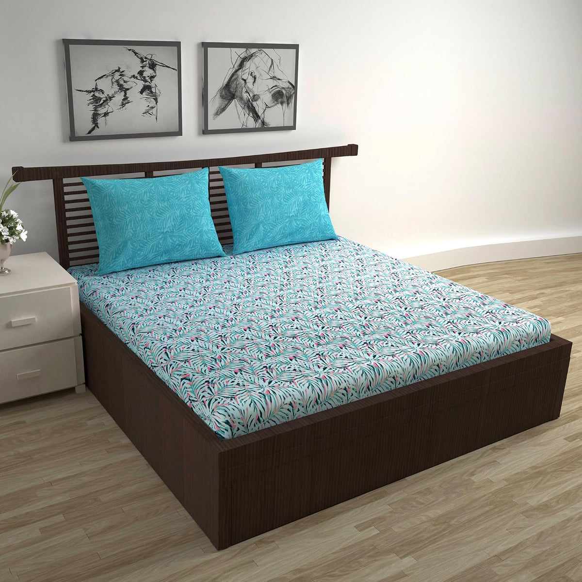 Cotton Double Bedsheet With 2 Pillow Covers - 87 X 100 Inches, Light Blue | Smooth & Comfortable For Daily Use - All Weather Coziness & Bedroom Style