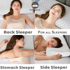 Cooling Foam Cervical Pillow, Memory Foam Pillow For Neck & Shoulder Pain Relief, White | Orthopedic Contour Pillow For Sleeping & Spinal Alignment | Ergonomic Support - Set Of 4