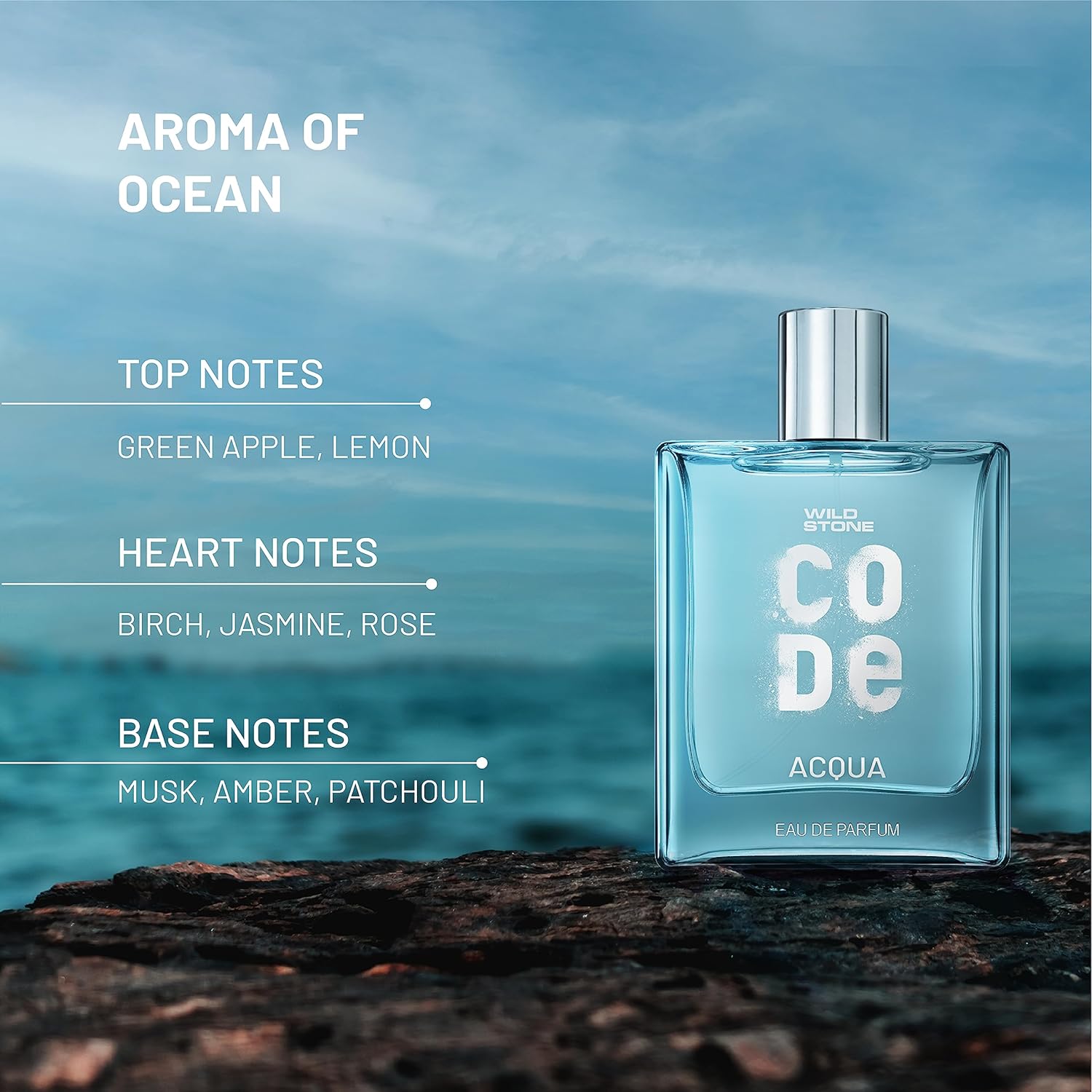 Wild Stone Code Acqua Eau De Parfum For Men 100ml 3.4 Fl.oz. | Long Lasting Fragrance