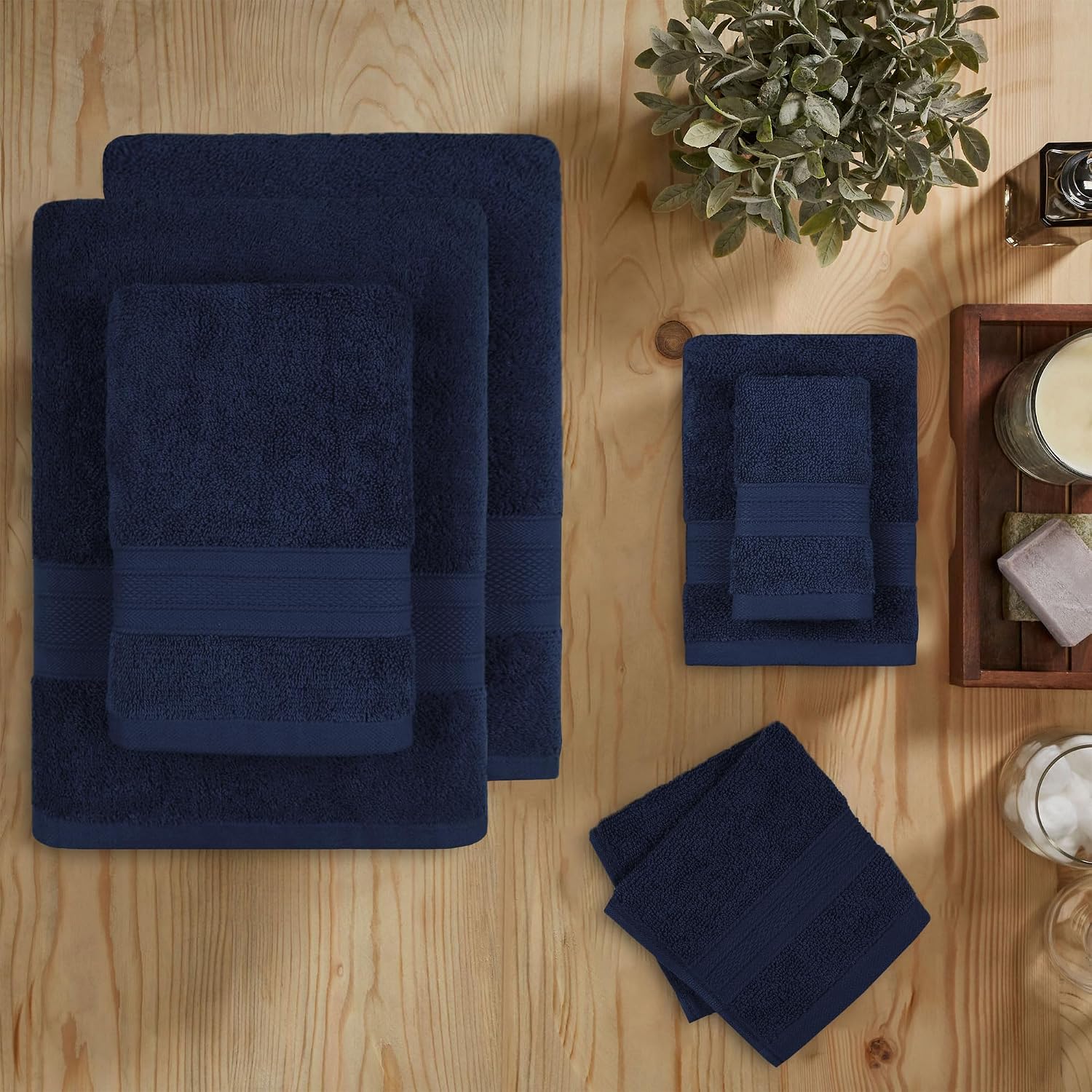 Trident Soft Comfort Air Rich Bath Towels 500 Gsm | 100% Cotton Towel, Super Soft, Highly Absorbent, 6 Pieces (Navy)