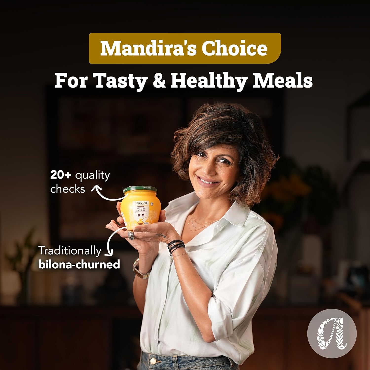 Pure Natural Bilona-Churned Hallikar Cow Ghee By Anveshan | High In Vitamins A, D & Healthy Bilona Method Desi Ghee For Cooking | 1 Litre (500ml * 2) 67.6 Ounce | Jar Pack