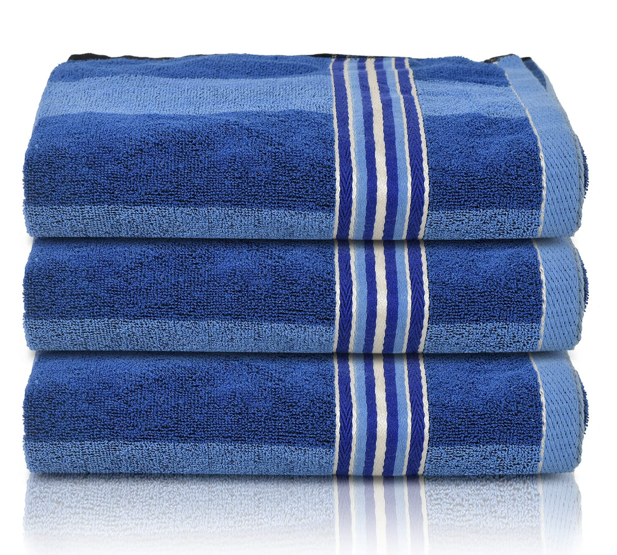Kuber Industries Lining Design Soft Cotton Bath Towel 200 Gsm - Pack Of 3 (Blue)