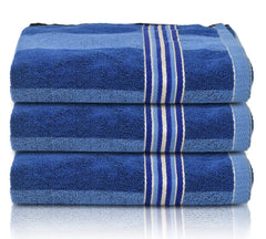 Kuber Industries Lining Design Soft Cotton Bath Towel 200 Gsm - Pack Of 3 (Blue)
