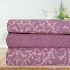 Cotton Elastic Fitted Double Bedsheet For King Size With 2 Pillow Covers - 78 X 72 + 8 Inches, Ogee Lavender | Soft Wrinkle Free & Breathable Elastic Bedsheets For King Size Bed
