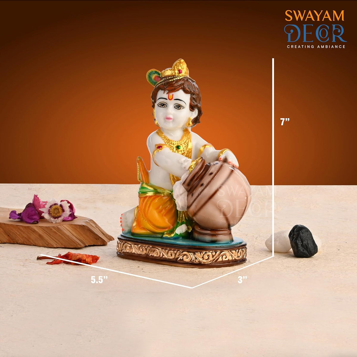 Marble Bal Gopal Murti | Lord Krishna Idol, Polyresin Marble, White, Statue, Traditional Style, For Living Room Home Décor Statue - 7 Inch | Easy Maintenance, Baby Krishna, 1 Idol Of Krishna