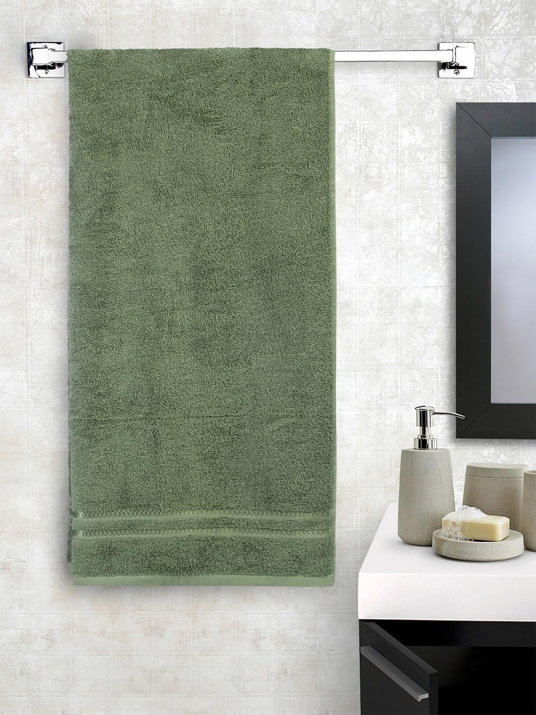 Welspun 100% Cotton Quik Dry Bath Towel 380 Gsm | High Absorbency Super Soft, Fast Drying Bath Towels | Large Size Bath Towel For Men & Women (Light Green)