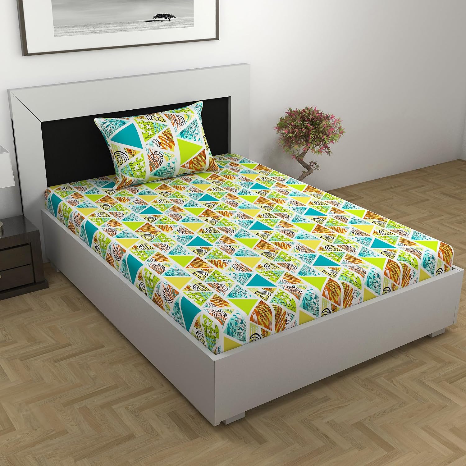 100% Cotton Single Bedsheet With 1 Matching Pillow Covers - 57 X 87 Inches, Multicolor | Perfect For Home & Gifts - Softness & Natural Breathability